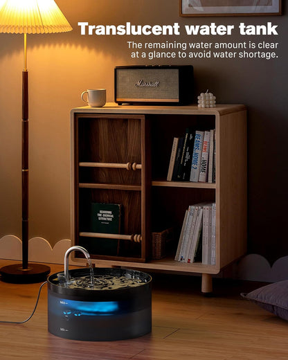 BEMOONY Katzenbrunnen, 3.2L Trinkbrunnen, leise Pumpe mit Led, Tiefenfilterung