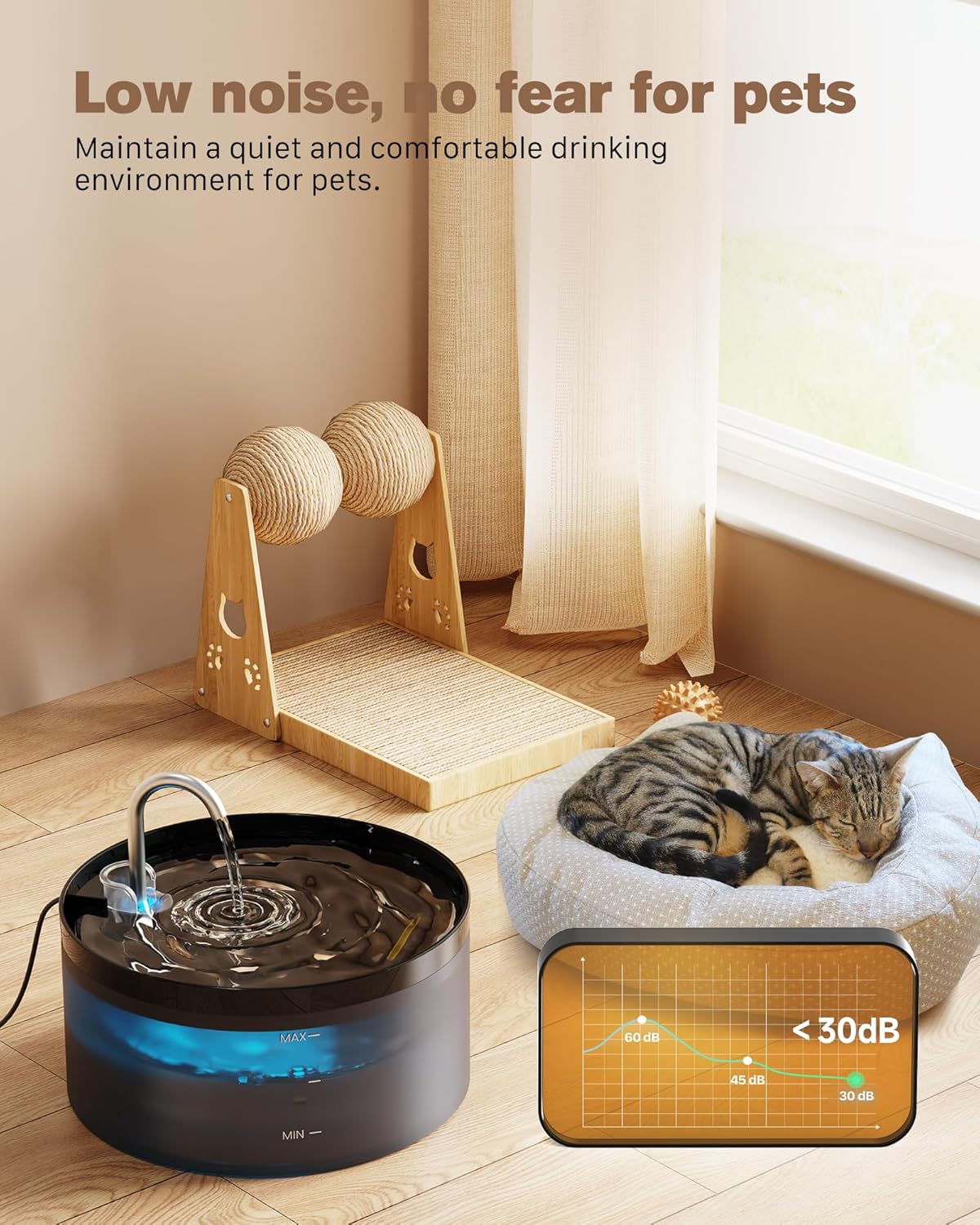 BEMOONY Katzenbrunnen, 3.2L Trinkbrunnen, leise Pumpe mit Led, Tiefenfilterung