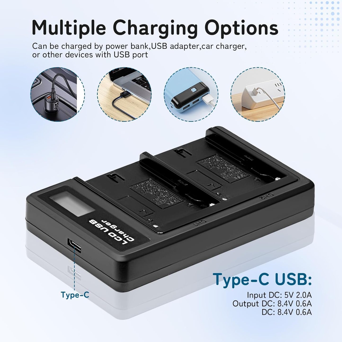 2-Pack 8800mAh Ersatzakku und USB-Ladegerät für Sony NP-F970 /NP-F960. batterien