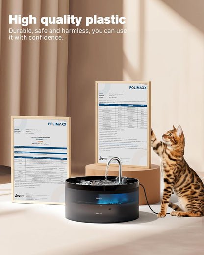 BEMOONY Katzenbrunnen, 3.2L Trinkbrunnen, leise Pumpe mit Led, Tiefenfilterung