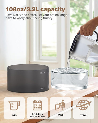 BEMOONY Katzenbrunnen, 3.2L Trinkbrunnen, leise Pumpe mit Led, Tiefenfilterung