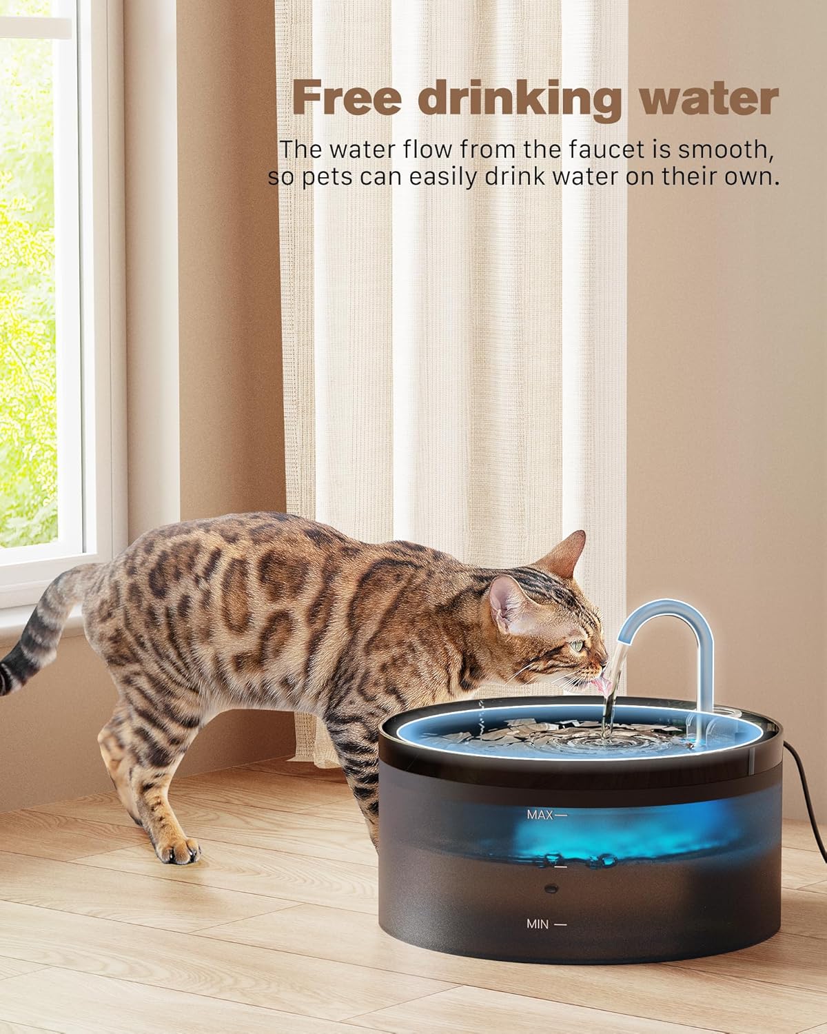 BEMOONY Katzenbrunnen, 3.2L Trinkbrunnen, leise Pumpe mit Led, Tiefenfilterung