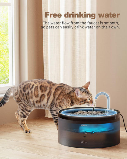 BEMOONY Katzenbrunnen, 3.2L Trinkbrunnen, leise Pumpe mit Led, Tiefenfilterung
