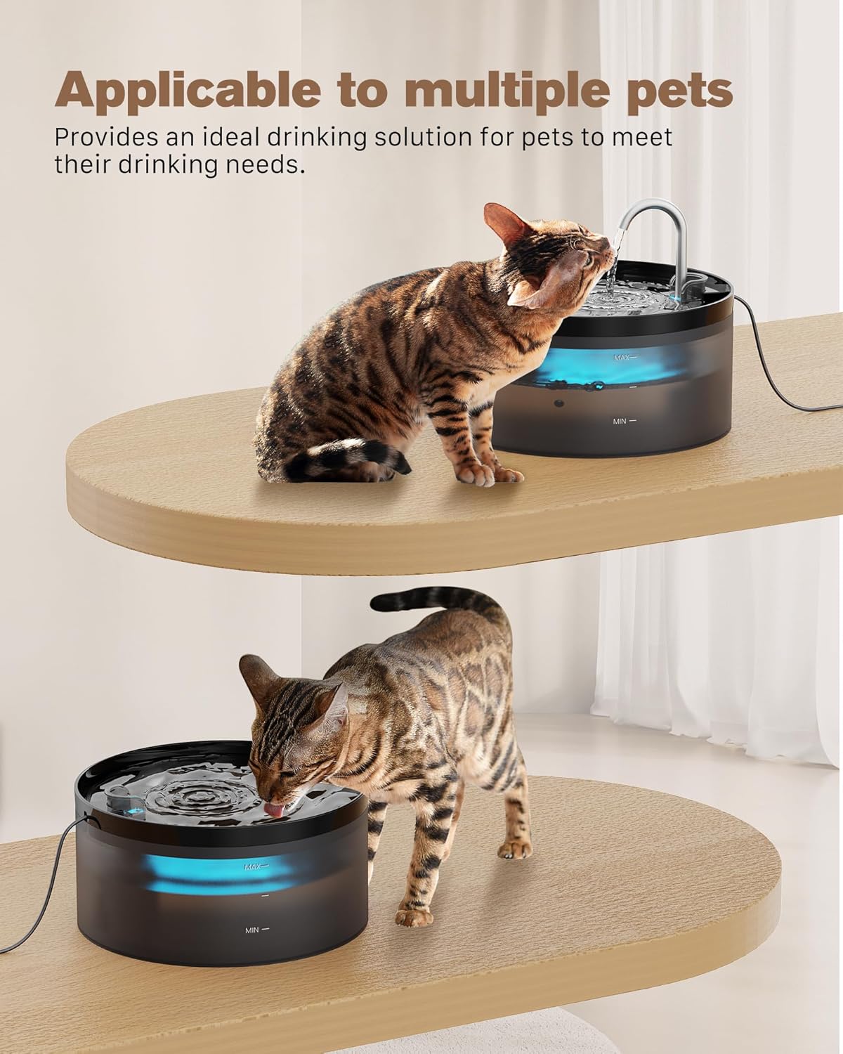 BEMOONY Katzenbrunnen, 3.2L Trinkbrunnen, leise Pumpe mit Led, Tiefenfilterung