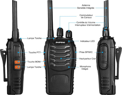 Baofeng Walkie Talkies Funkgerät Zwei-Wege 16 Kanäle mit Akku, Headset und USB-Ladestation(3 Stück)