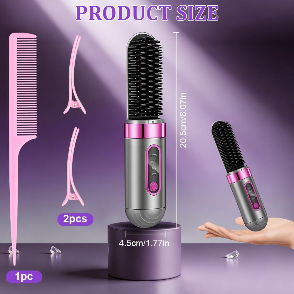 Glättbürste Kabellos, Tragbare Glättungsbürste für Haarstyling, 4 Wärmestufen,160°C-200°C