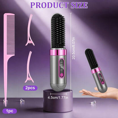 Glättbürste Kabellos, Tragbare Glättungsbürste für Haarstyling, 4 Wärmestufen,160°C-200°C