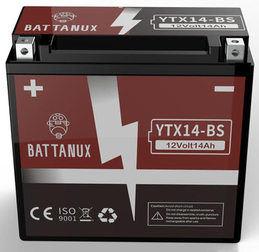 Battanux YTX14-BS Batterie & Motorradbatterie,  12V14Ah versiegelte SLA/AGM