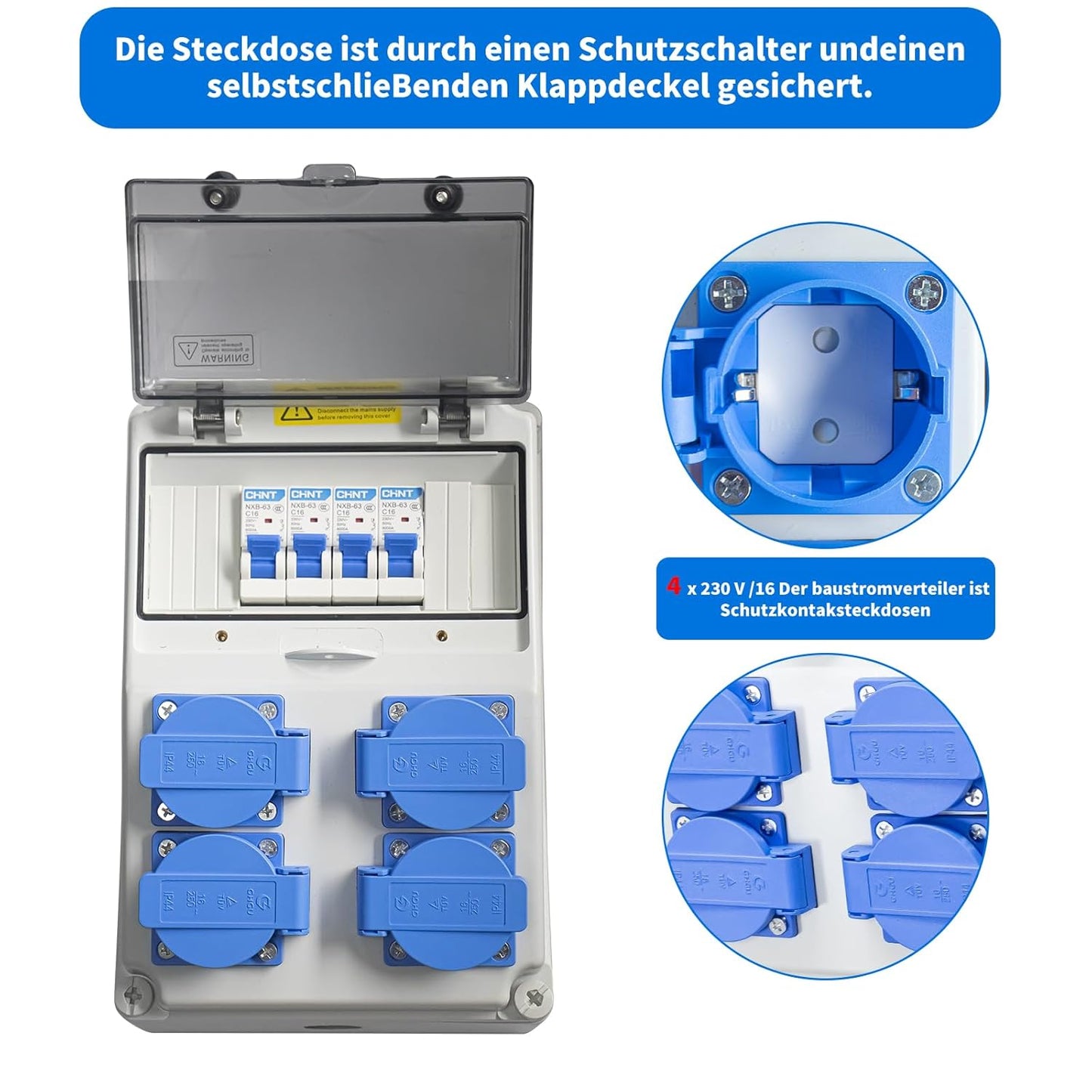 Baustromverteilerkasten 16A, 230V Stromverteiler Wandverteilerkästen IP65