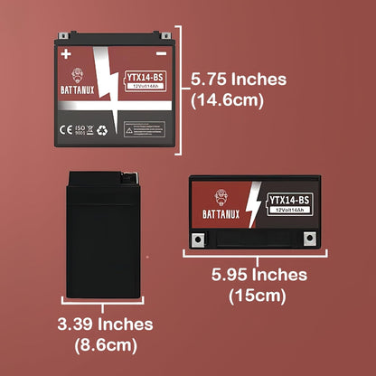 Battanux YTX14-BS Batterie & Motorradbatterie,  12V14Ah versiegelte SLA/AGM