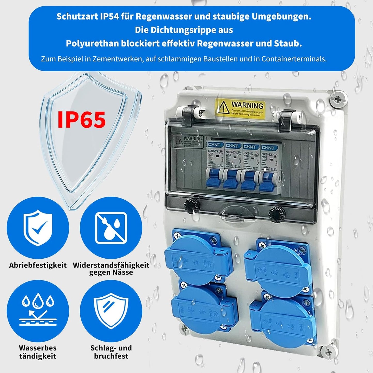 Baustromverteilerkasten 16A, 230V Stromverteiler Wandverteilerkästen IP65