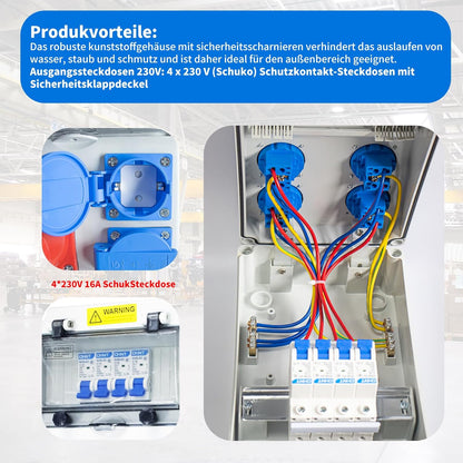 Baustromverteilerkasten 16A, 230V Stromverteiler Wandverteilerkästen IP65