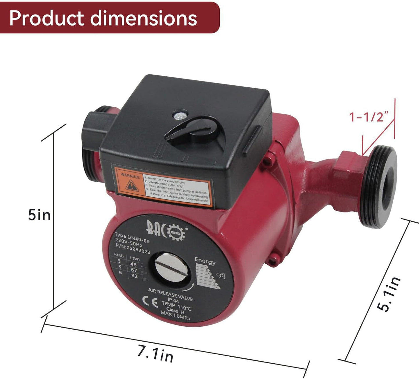 BACOENG Heizungspumpe Umwälzpumpe RS 25/6-180 Zirkulationspumpe für Zentralheizung Orange