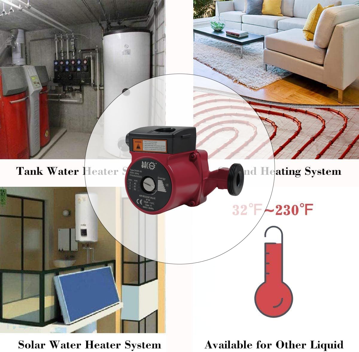 BACOENG Heizungspumpe Umwälzpumpe RS 25/6-180 Zirkulationspumpe für Zentralheizung Orange