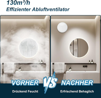 Badlüfter 100mm, 12W Leiser Abluftventilator, 130m³/h Starker Lüftung Wandventilator