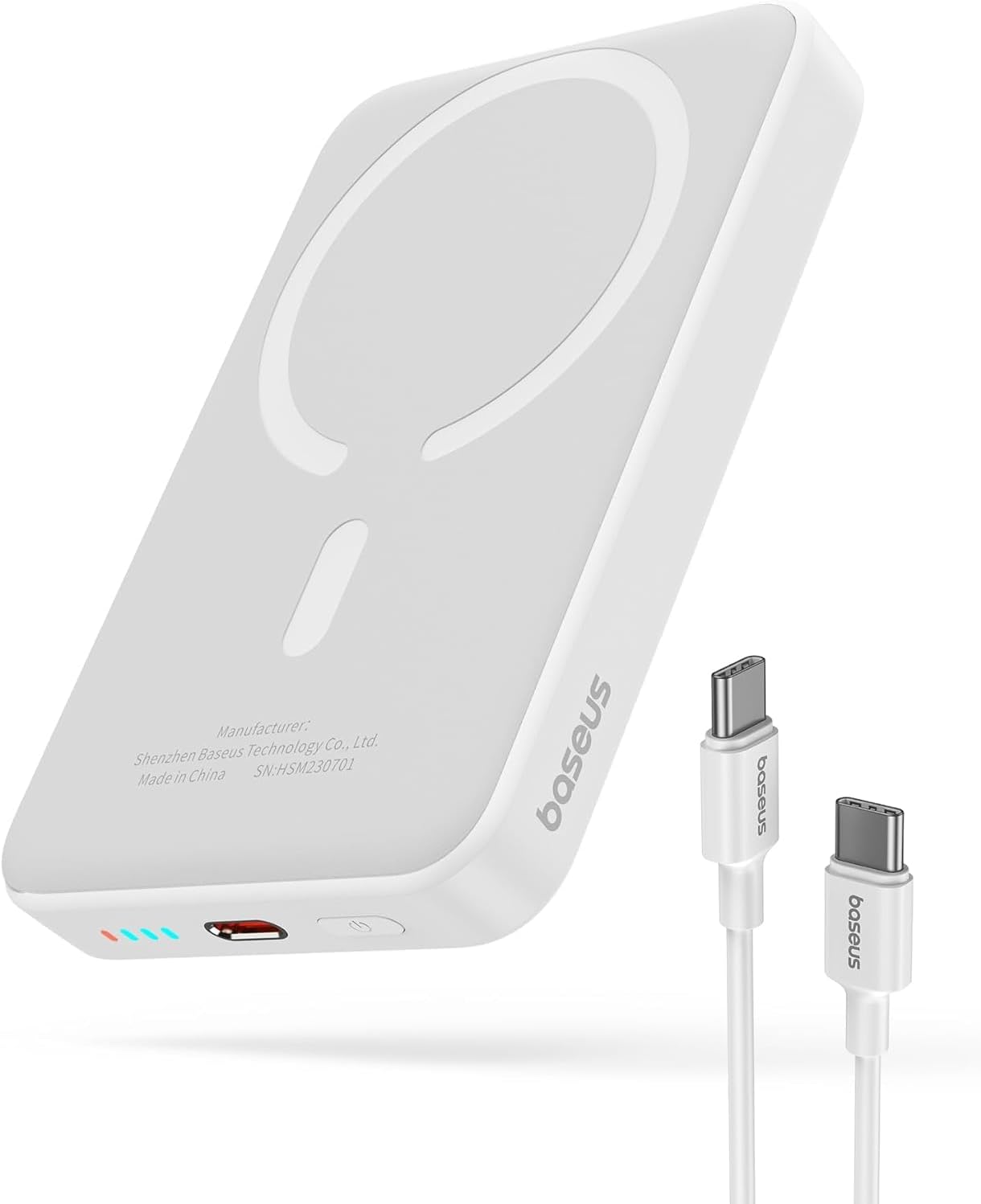 Baseus Magsafe Powerbank 10000mAh, Kabellose, Magnetische  für iPhone 15/14/13/12 weiß
