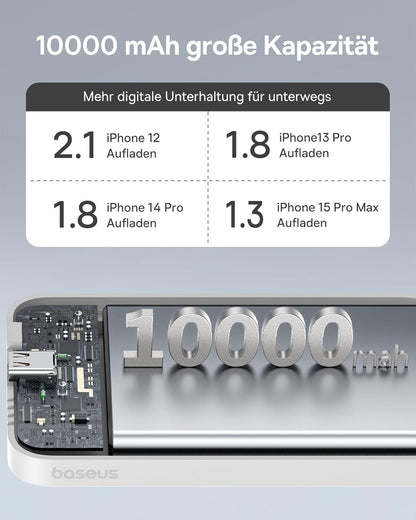 Baseus Magsafe Powerbank 10000mAh, Kabellose, Magnetische  für iPhone 15/14/13/12 weiß