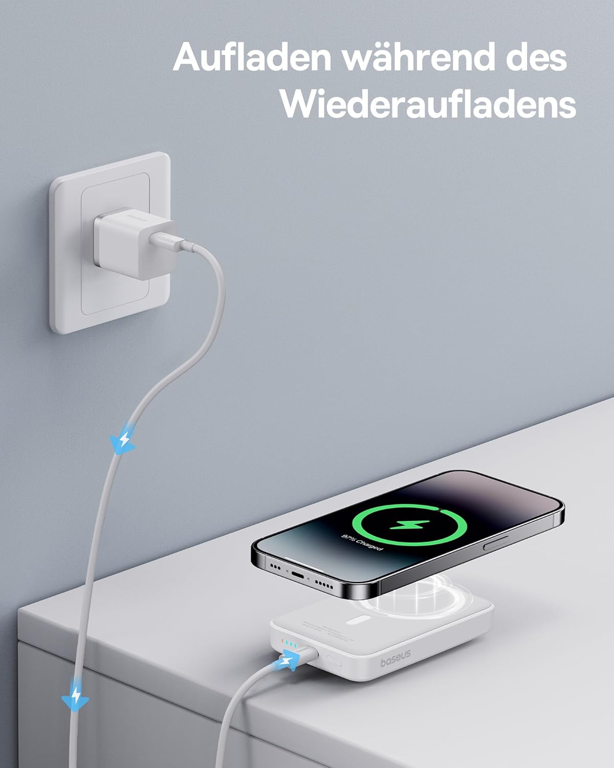 Baseus Magsafe Powerbank 10000mAh, Kabellose, Magnetische  für iPhone 15/14/13/12 weiß