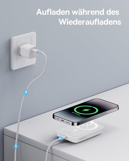 Baseus Magsafe Powerbank 10000mAh, Kabellose, Magnetische  für iPhone 15/14/13/12 weiß