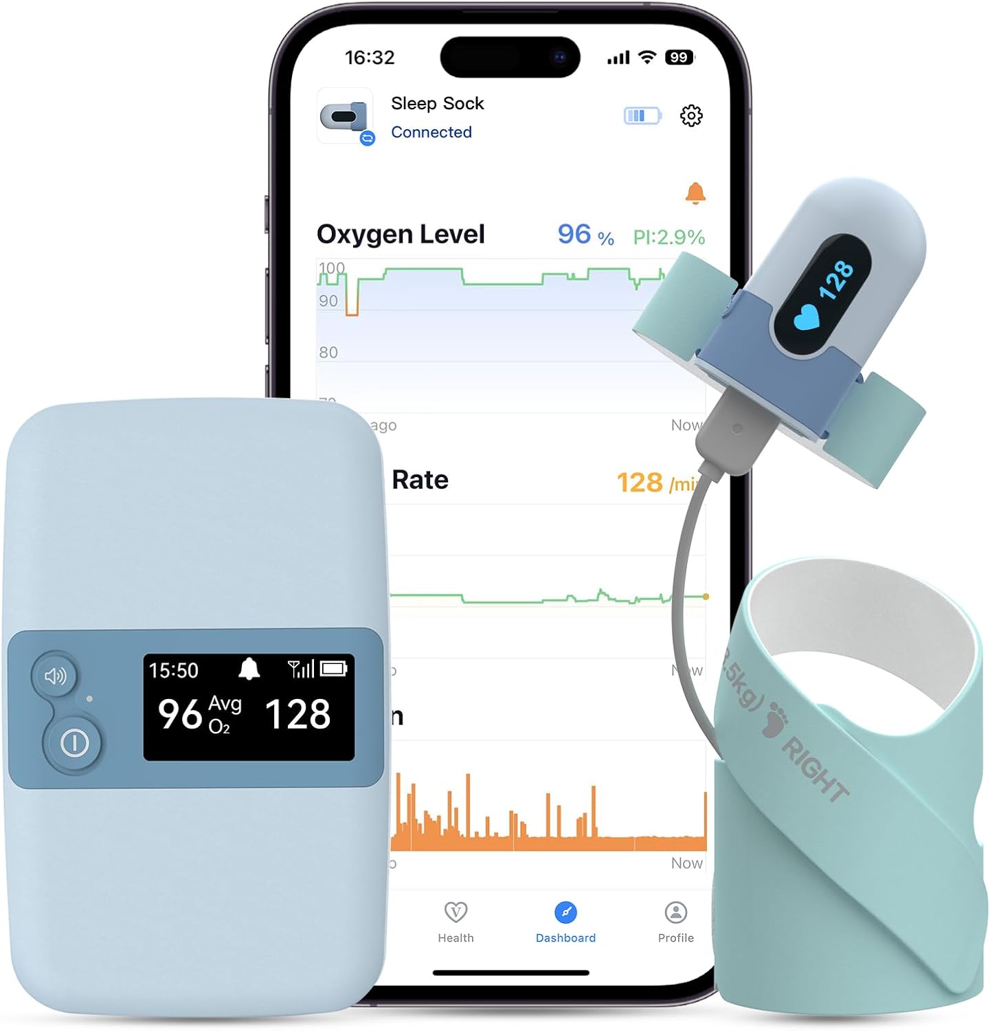 Babytone BabyO2 S2 Pulsoximeter  Schlafmonitor mit Echtzeit-Basisstation für 0-3 Jahre