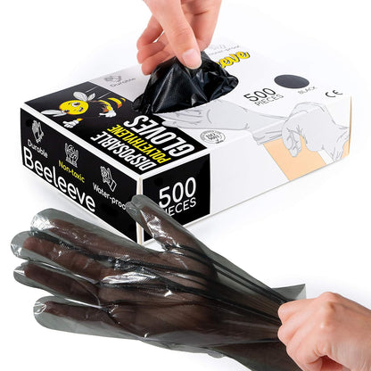 Beeleeve (3x500-Box) Einweghandschuhe aus Kunststoff ,wasserdicht, Bulk, (i-Schwarz)