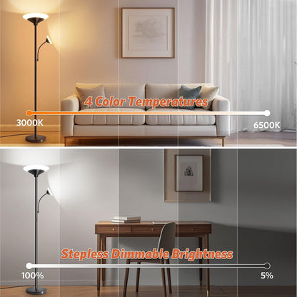 BBHome Stehlampe Wohnzimmer LED, 27W Deckenfluter LED Dimmbar mit 6W leselampe, 3000K-6500K