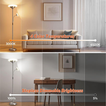 BBHome Stehlampe Wohnzimmer LED, 27W Deckenfluter  Dimmbar mit 6W leselampe, 3000K-6500K
