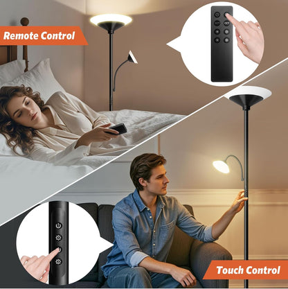 BBHome Stehlampe Wohnzimmer LED, 27W Deckenfluter LED Dimmbar mit 6W leselampe, 3000K-6500K