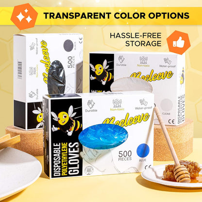 Beeleeve (3x500-Box) Einweghandschuhe aus Kunststoff ,wasserdicht, Bulk, (i-Schwarz)