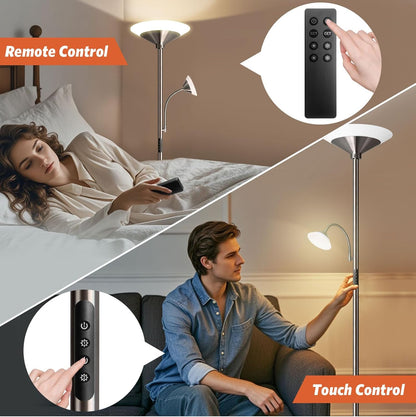 BBHome Stehlampe Wohnzimmer LED, 27W Deckenfluter  Dimmbar mit 6W leselampe, 3000K-6500K