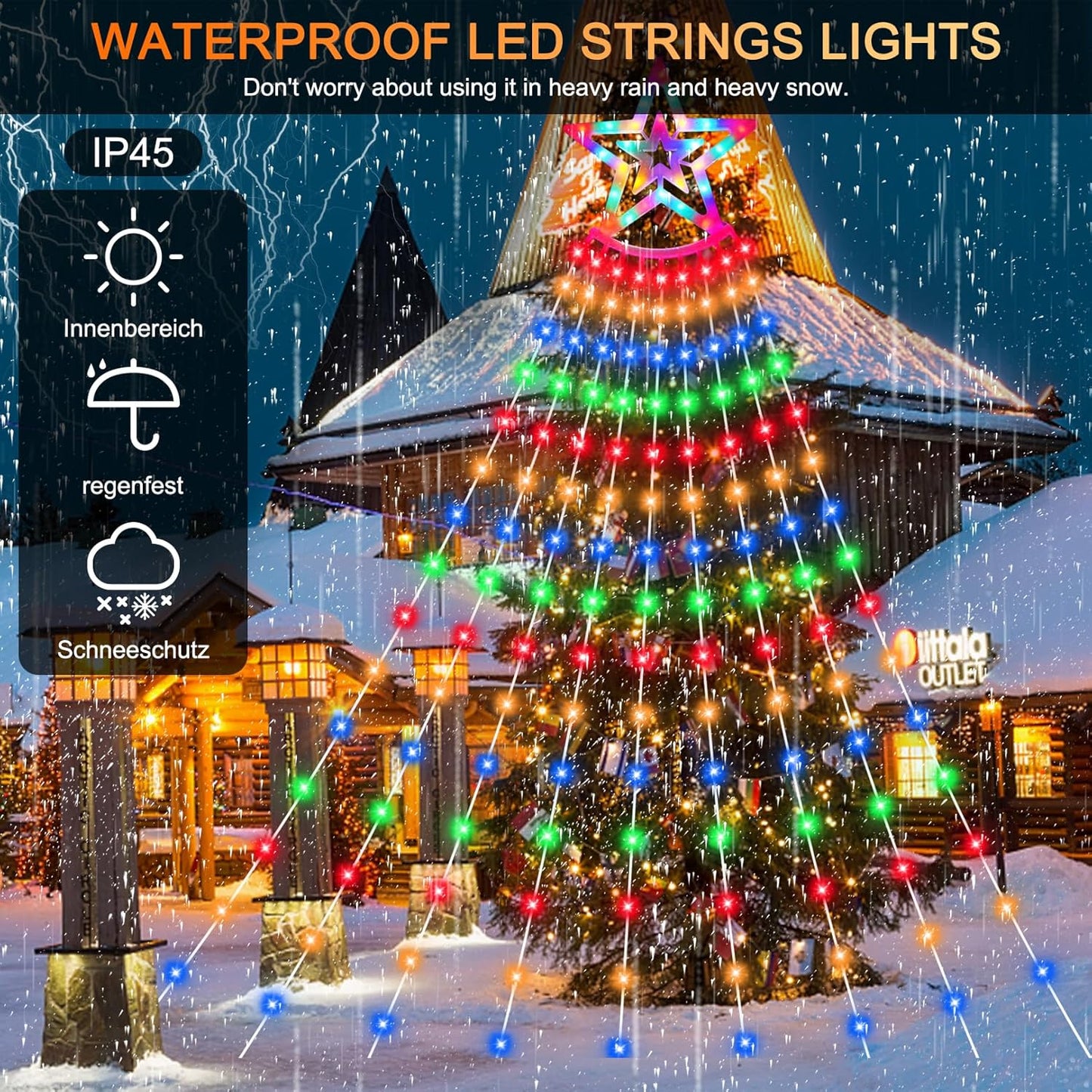 Guirlande lumineuse LED BIAOQINBO pour sapin de Noël avec prise 350 LED, 9 jours x 3,5 m, IP45, 8 modes d'éclairage, pour l'intérieur et l'extérieur [Classe énergétique E]