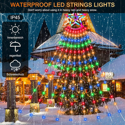Guirlande lumineuse LED BIAOQINBO pour sapin de Noël avec prise 350 LED, 9 jours x 3,5 m, IP45, 8 modes d'éclairage, pour l'intérieur et l'extérieur [Classe énergétique E]