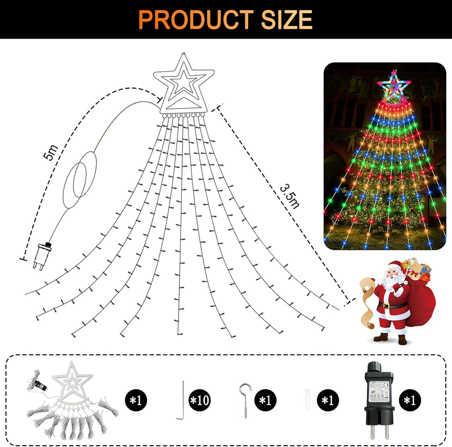 Guirlande lumineuse LED BIAOQINBO pour sapin de Noël avec prise 350 LED, 9 jours x 3,5 m, IP45, 8 modes d'éclairage, pour l'intérieur et l'extérieur [Classe énergétique E]