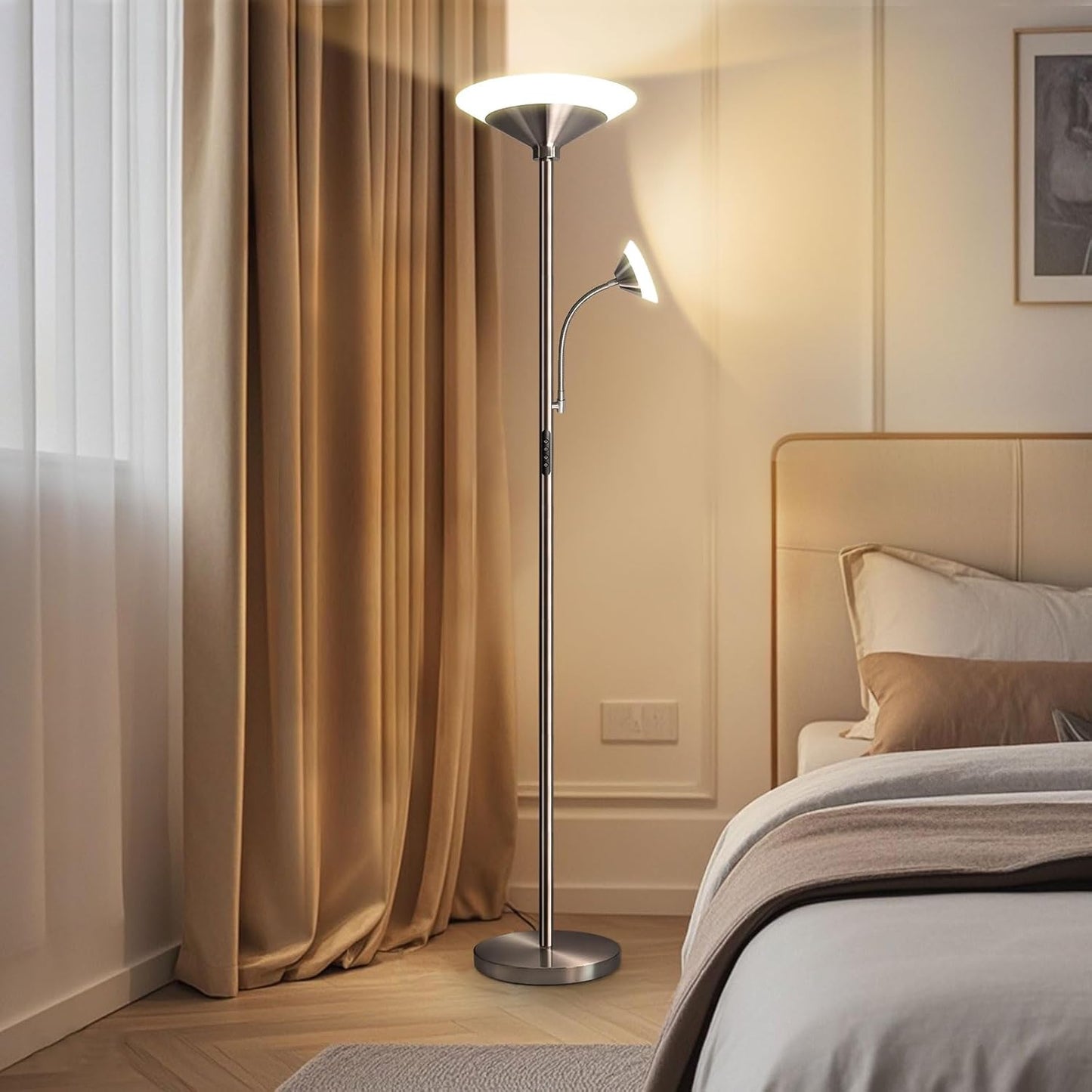 BBHome Stehlampe Wohnzimmer LED, 27W Deckenfluter  Dimmbar mit 6W leselampe, 3000K-6500K