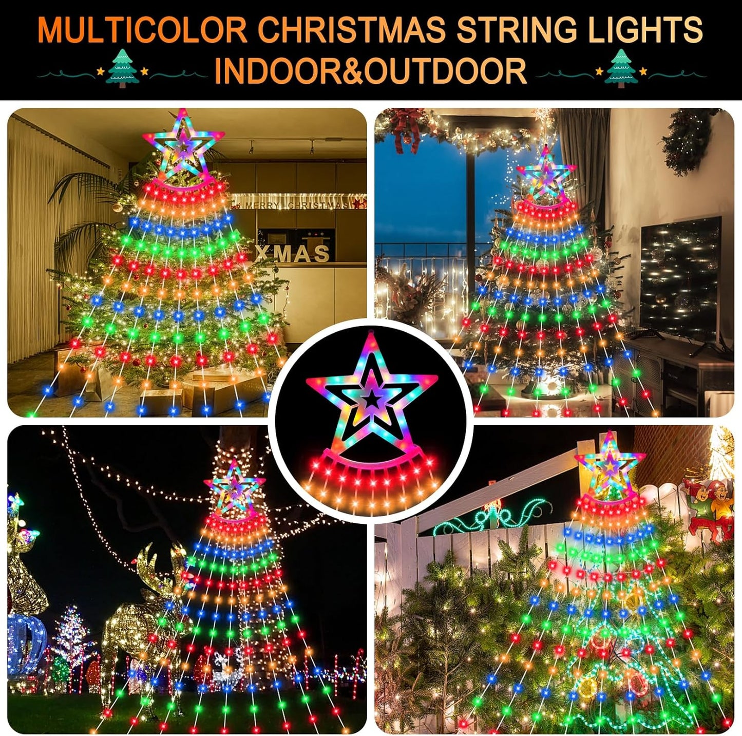 Guirlande lumineuse LED BIAOQINBO pour sapin de Noël avec prise 350 LED, 9 jours x 3,5 m, IP45, 8 modes d'éclairage, pour l'intérieur et l'extérieur [Classe énergétique E]