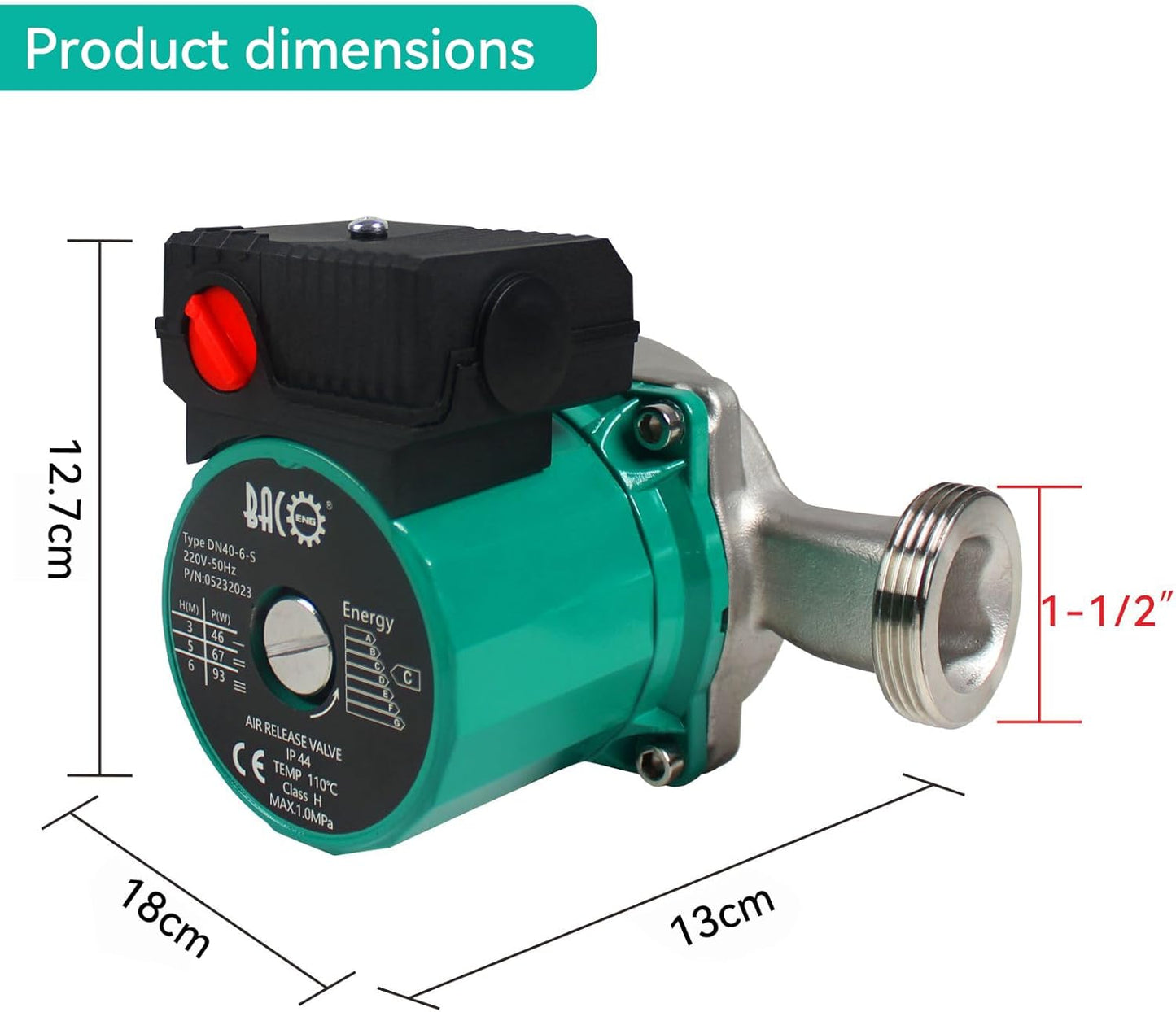 BACOENG Edelstahl Umwälzpumpe Heizungspumpe RS 25/6-180 Zirkulationspumpe für Zentralheizung 220V/ 50 Hz