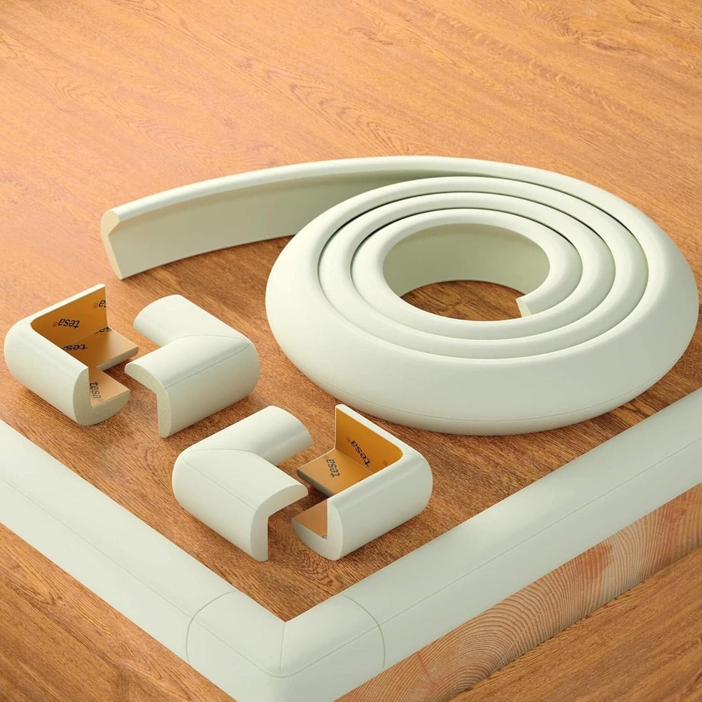 BEARTOP Kantenschutz - für Babys,selbstklebend,3m+8 Ecken - Wollweiß