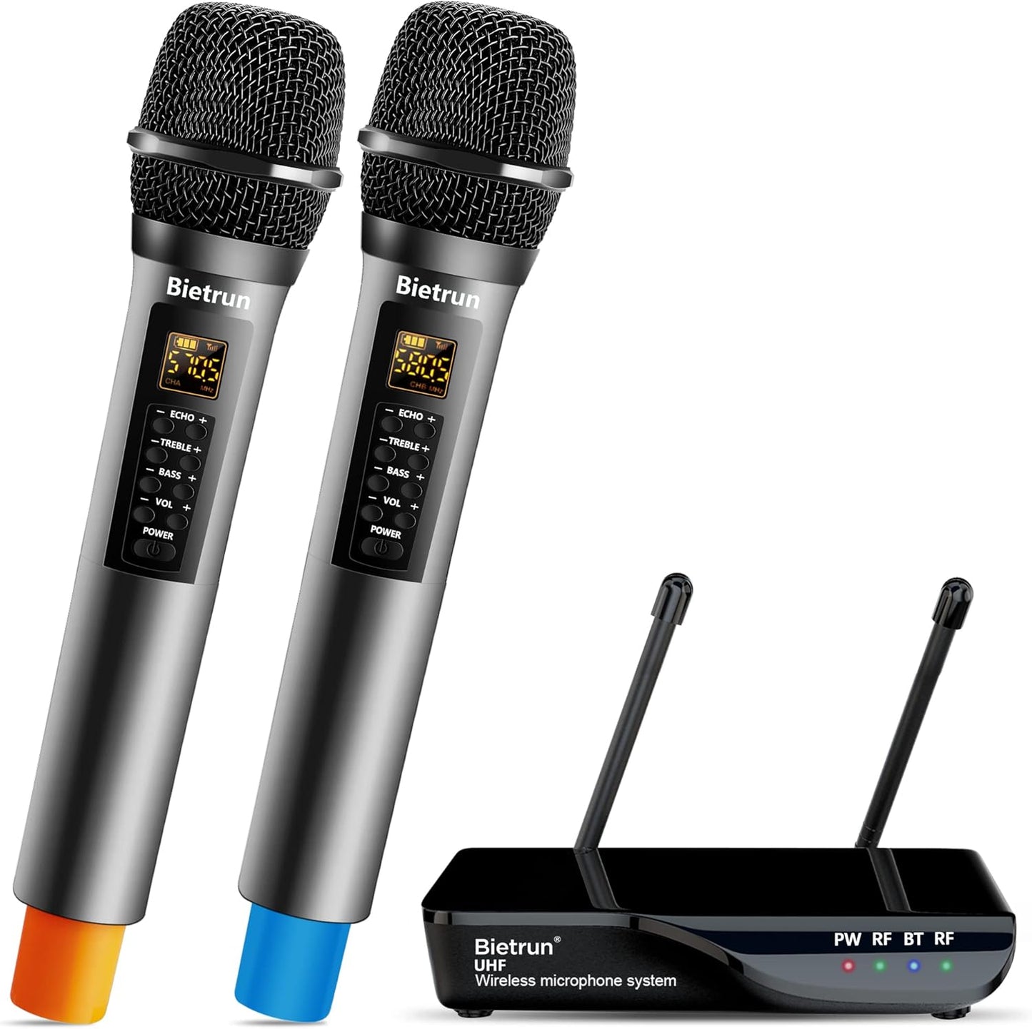 Bietrun Kabelloses Mikrofon mit Echo, Höhen, Bass & Bluetooth, 160 FT Reichweite