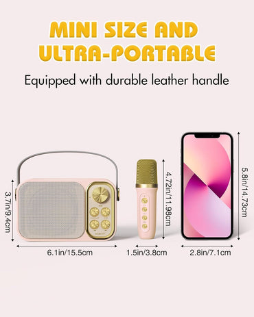Mini machine de karaoké pour enfants au meilleur prix avec 2 microphones sans fil et enceintes Bluetooth portables Rosa