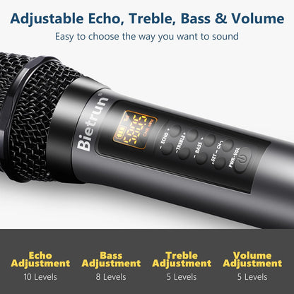 Bietrun Kabelloses Mikrofon mit Echo, Höhen, Bass & Bluetooth, 160 FT Reichweite