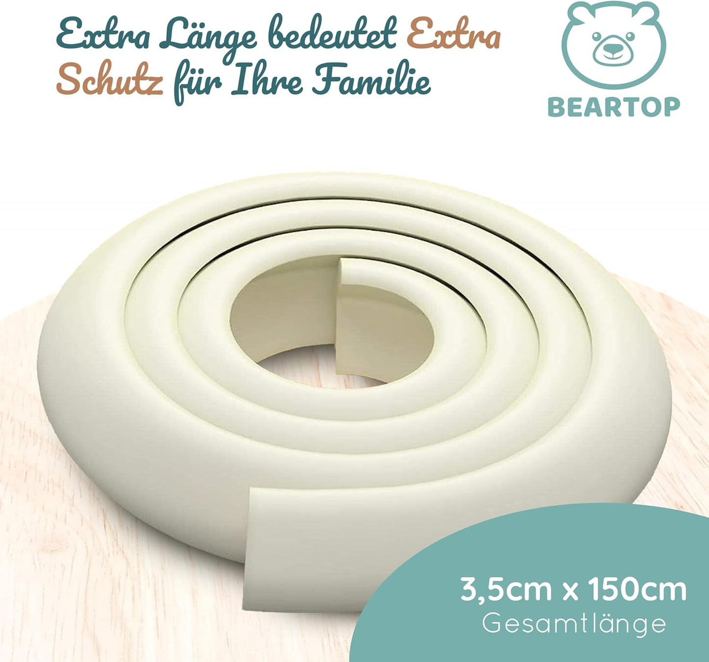 BEARTOP Kantenschutz - für Babys,selbstklebend,3m+8 Ecken - Wollweiß