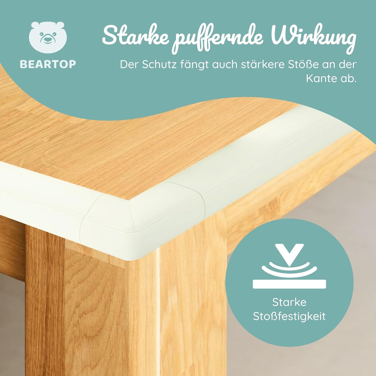 BEARTOP Kantenschutz - für Babys,selbstklebend,3m+8 Ecken - Wollweiß