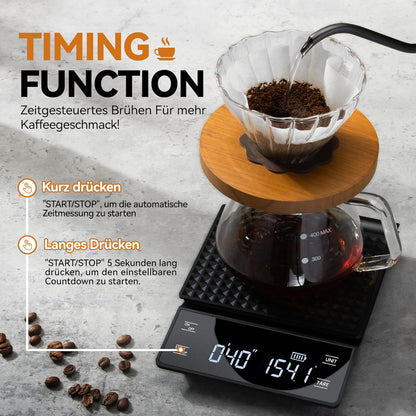 bemece USB Wiederaufladbare Digital kaffeewaage mit Timer,LED-Anzeige
