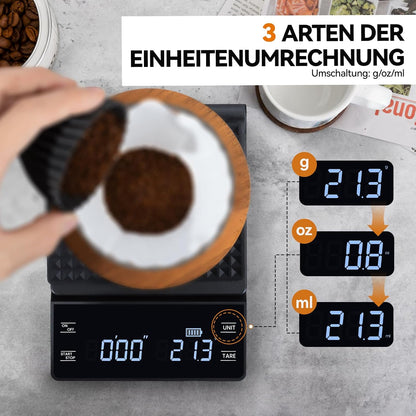 bemece USB Wiederaufladbare Digital kaffeewaage mit Timer,LED-Anzeige