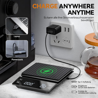 bemece USB Wiederaufladbare Digital kaffeewaage mit Timer,LED-Anzeige