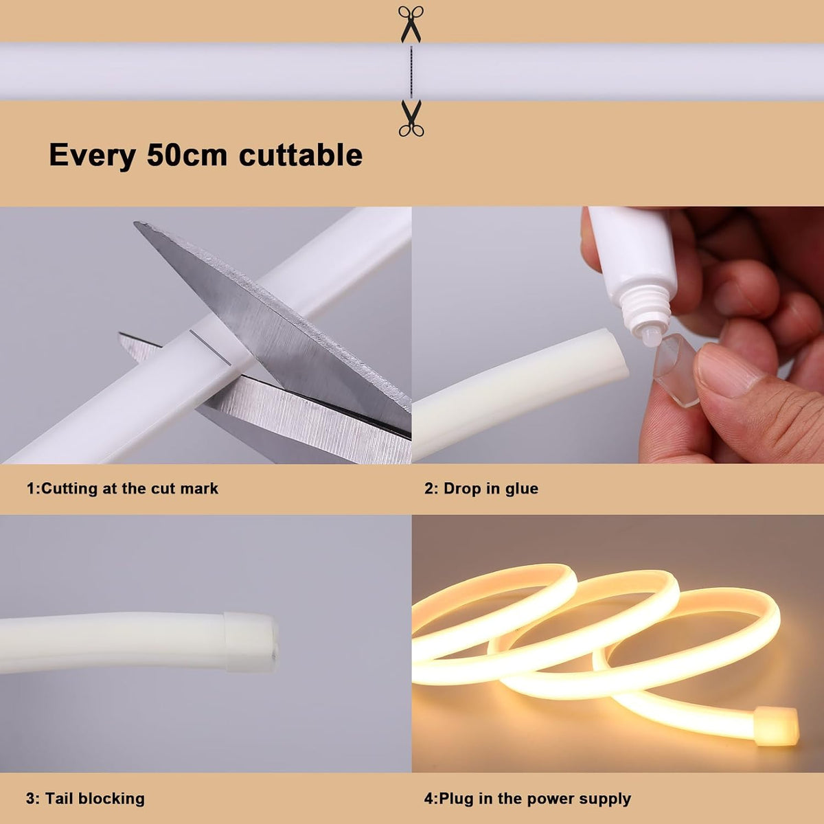 BENLUN AC 230V COB LED Streifen Aussenbereich Wasserdicht 20m 200W 3000K Warmweiß LED Strip