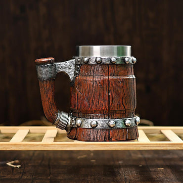 Bierkrug aus  Klassischer mittelalterlicher Bierkrug aus echtem Bierkrug für Bierliebhaber,handgefertigter Fasskrug