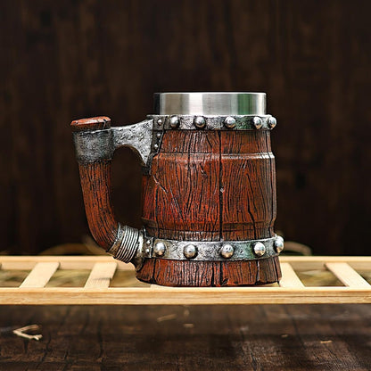 Bierkrug aus  Klassischer mittelalterlicher Bierkrug aus echtem Bierkrug für Bierliebhaber,handgefertigter Fasskrug