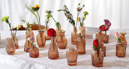 Vase Glas Bernstein Set 10er,Blumenvase Klein Vasen für Tischdeko