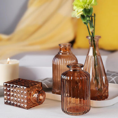 Vase Glas Bernstein Set 10er,Blumenvase Klein Vasen für Tischdeko